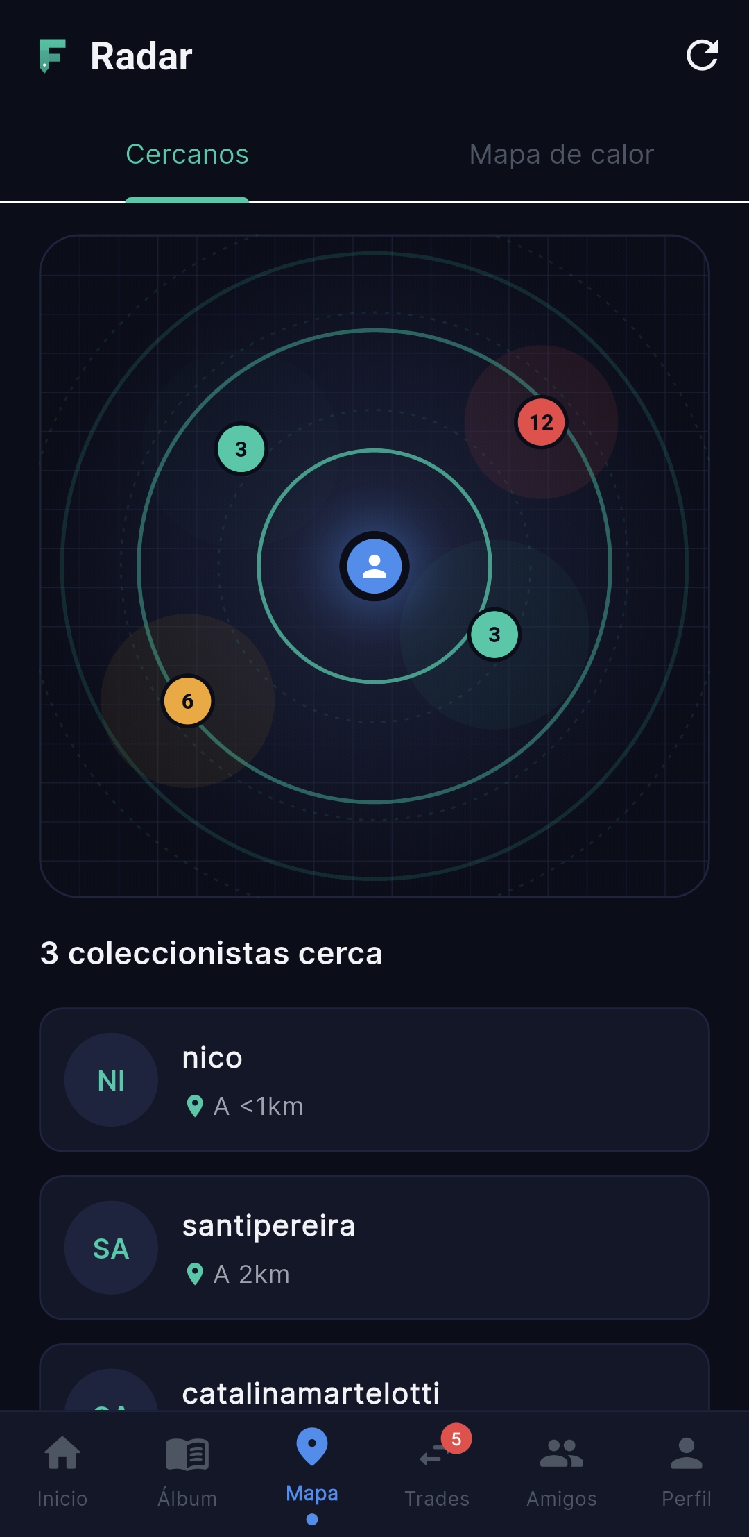 Pantalla del radar de coleccionistas